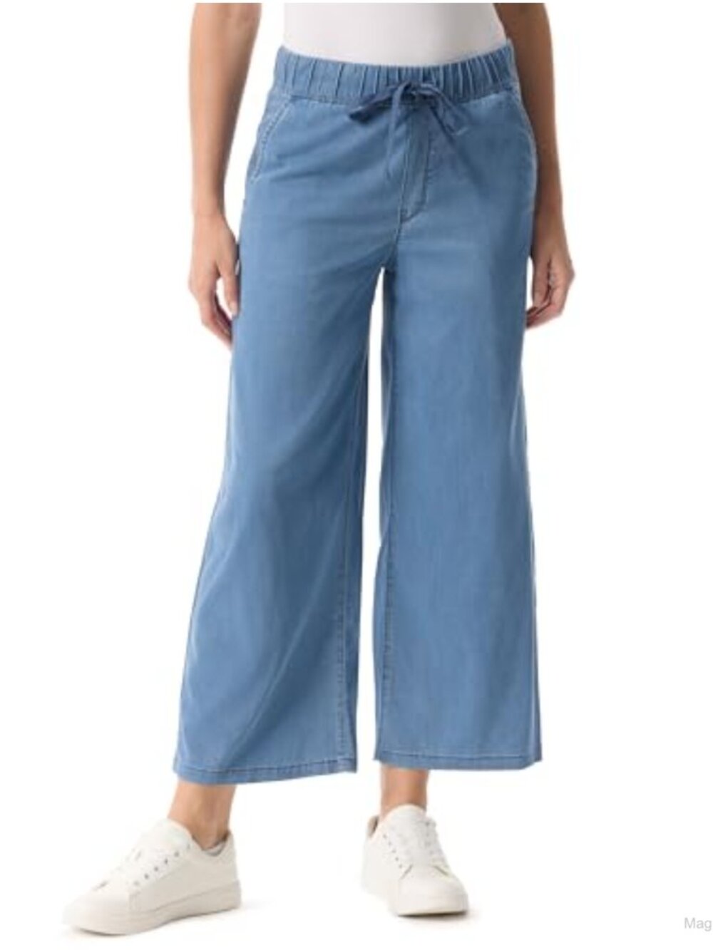 Gloria Vanderbilt Soft Fluid Pull On Drawstring Crop Jeans High Rise Wide Leg